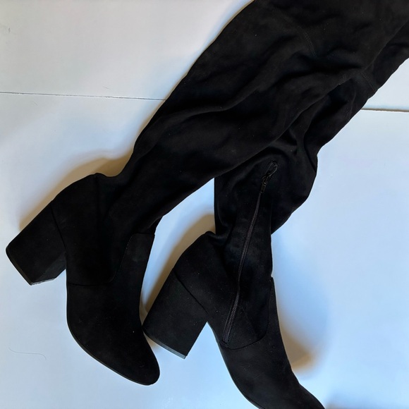 Bar III Shoes - Bar III Ariana Black Suede Over the Knee Heeled Almond Toe Boots